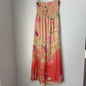 Old Navy Smocked Strapless Floral Ombre Coral Maxi Dress Large 2009 Vacation
